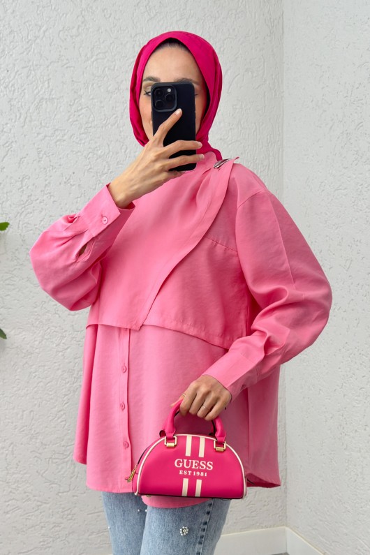 Broş Detaylı Tesettür Tunik 2264 - PEMBE
