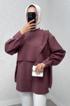 Broş Detaylı Tesettür Tunik 2264 - VİŞNE ÇÜRÜĞÜ