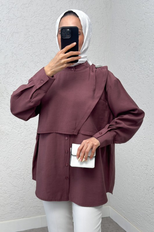 Broş Detaylı Tesettür Tunik 2264 - VİŞNE ÇÜRÜĞÜ