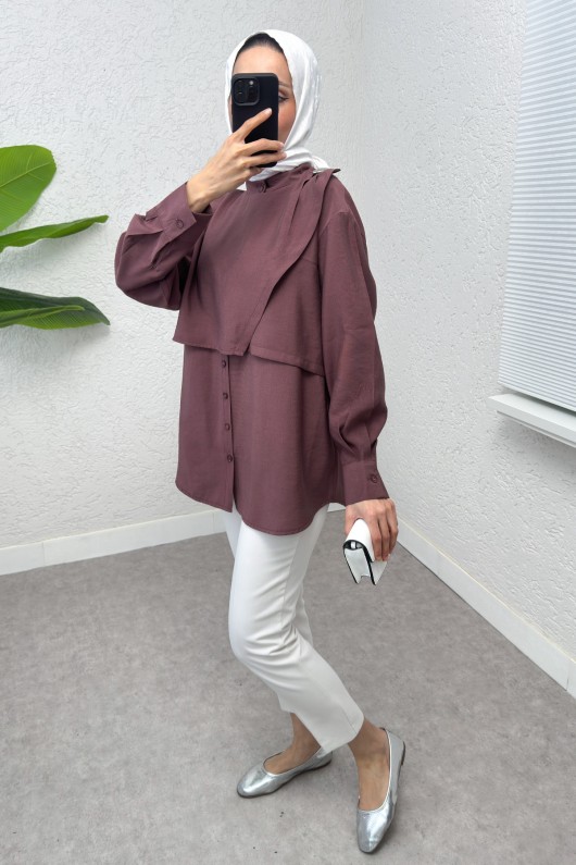 Broş Detaylı Tesettür Tunik 2264 - VİŞNE ÇÜRÜĞÜ