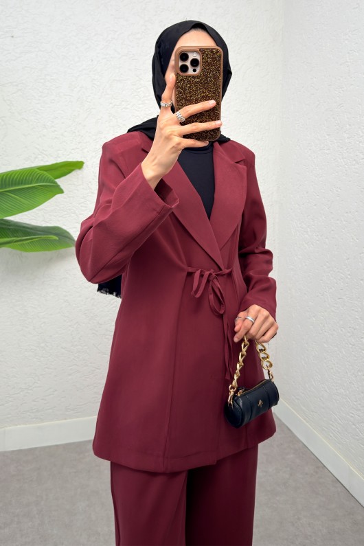 İp Bağcıklı Ceket Takım 2265 - BORDO