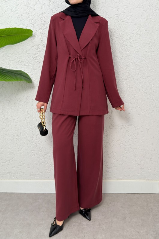 İp Bağcıklı Ceket Takım 2265 - BORDO