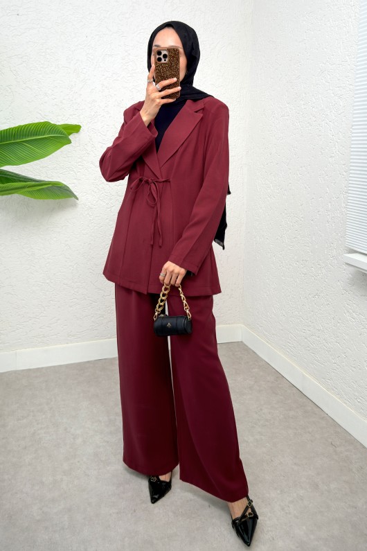 İp Bağcıklı Ceket Takım 2265 - BORDO