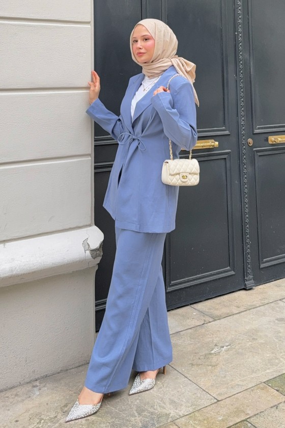 İp Bağcıklı Ceket Takım 2265 - İNDİGO