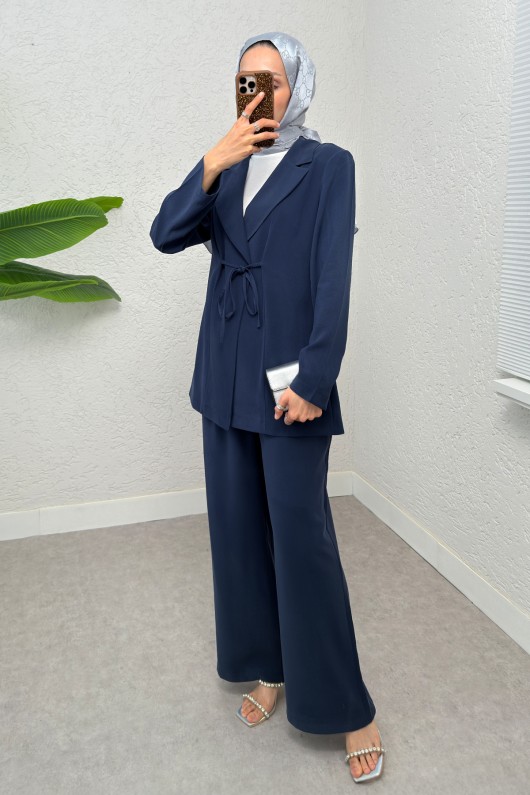 İp Bağcıklı Ceket Takım 2265 - LACİVERT