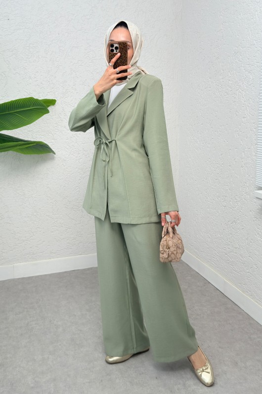 İp Bağcıklı Ceket Takım 2265 - MİNT YEŞİLİ