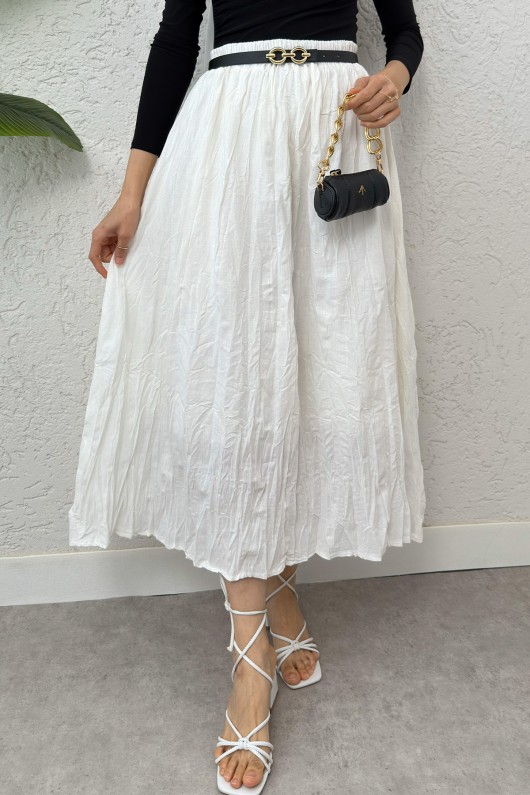 Kırışık Tesettür Etek 2266 - BEYAZ