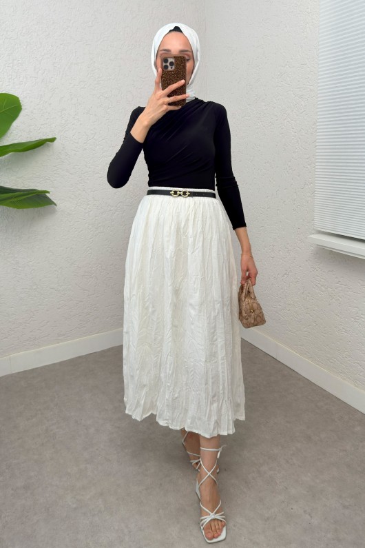 Kırışık Tesettür Etek 2266 - BEYAZ
