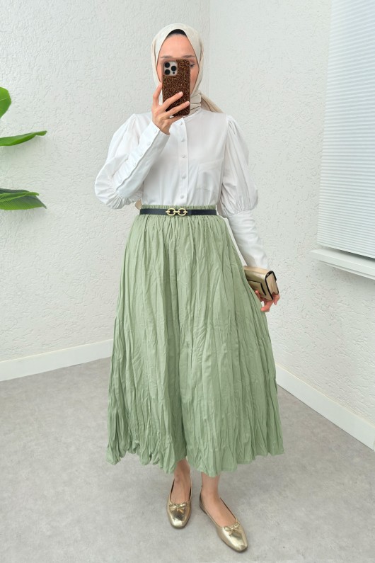 Kırışık Tesettür Etek 2266 - AÇIK HAKİ Kırışık Tesettür Etek 2266 - AÇIK HAKİ