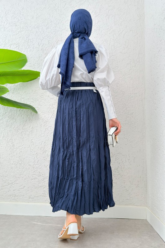 Kırışık Tesettür Etek 2266 - LACİVERT Kırışık Tesettür Etek 2266 - LACİVERT