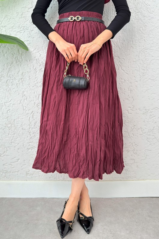 Kırışık Tesettür Etek 2266 - BORDO