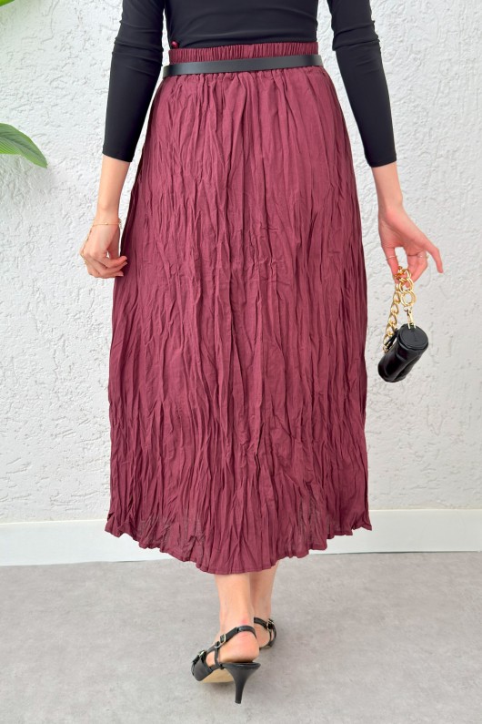 Kırışık Tesettür Etek 2266 - BORDO