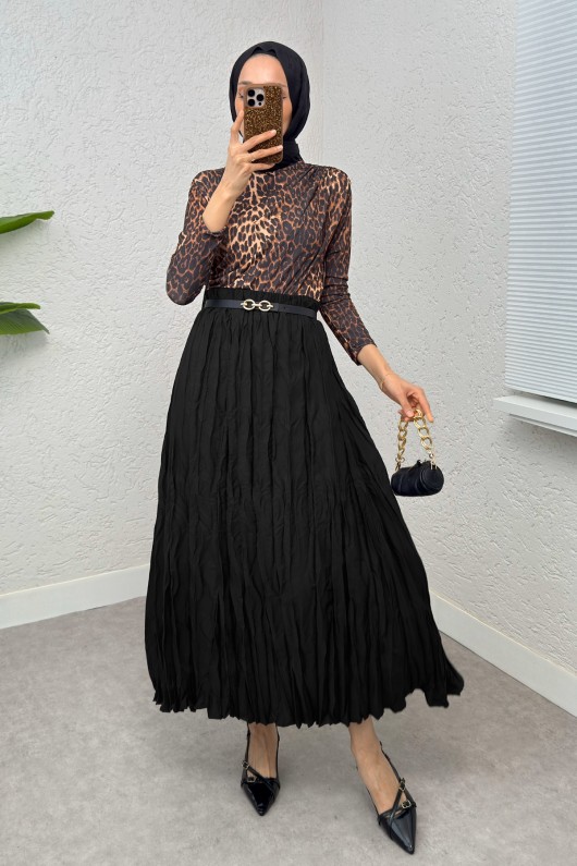 Kırışık Tesettür Etek 2266 - SİYAH