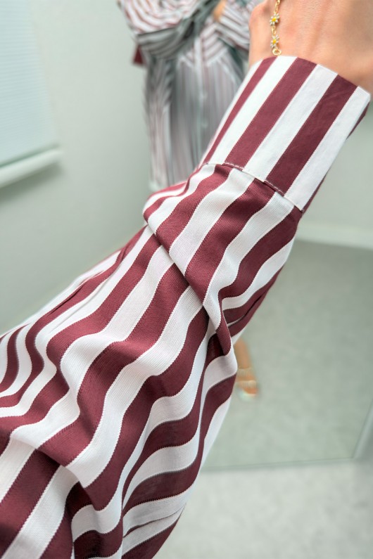 Asimetrik Çizgili Tesettür Gömlek 2267 - BORDO