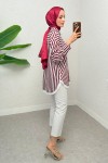 Asimetrik Çizgili Tesettür Gömlek 2267 - BORDO