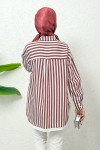 Asimetrik Çizgili Tesettür Gömlek 2267 - BORDO