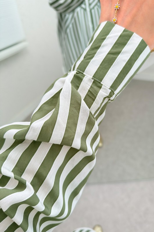 Asimetrik Çizgili Tesettür Gömlek 2267 - HAKİ