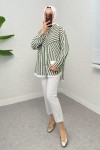 Asimetrik Çizgili Tesettür Gömlek 2267 - HAKİ
