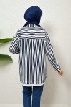 Asimetrik Çizgili Tesettür Gömlek 2267 - LACİVERT