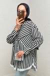 Asimetrik Çizgili Tesettür Gömlek 2267 - SİYAH
