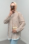 Asimetrik Çizgili Tesettür Gömlek 2267 - VİZON
