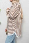 Asimetrik Çizgili Tesettür Gömlek 2267 - VİZON