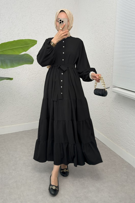 Hakim Yaka Tesettür Elbise 2268 - SİYAH