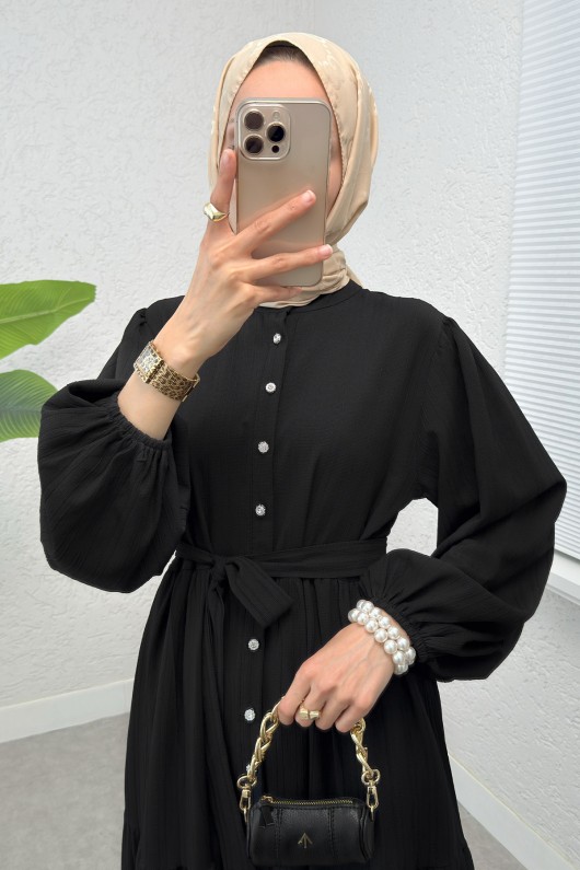 Hakim Yaka Tesettür Elbise 2268 - SİYAH