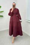 Hakim Yaka Tesettür Elbise 2268 - BORDO