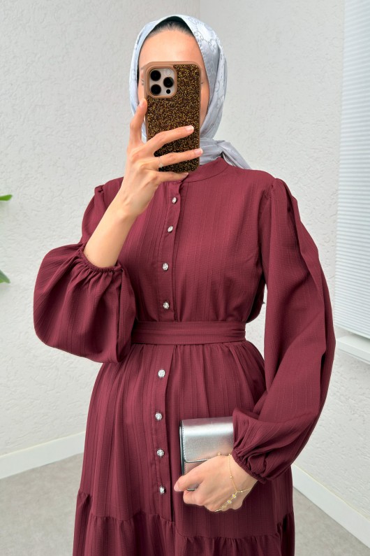 Hakim Yaka Tesettür Elbise 2268 - BORDO