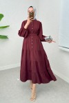 Hakim Yaka Tesettür Elbise 2268 - BORDO