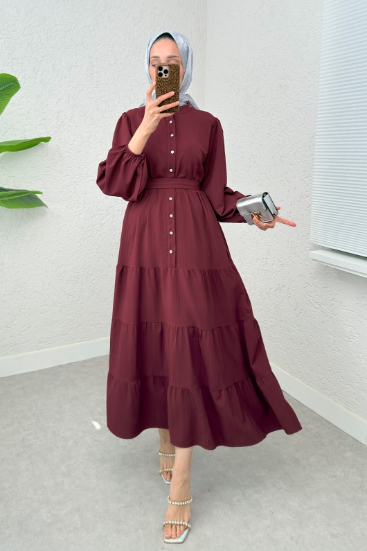 Hakim Yaka Tesettür Elbise 2268 - BORDO