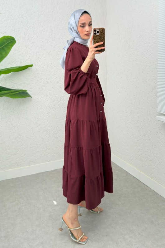 Hakim Yaka Tesettür Elbise 2268 - BORDO