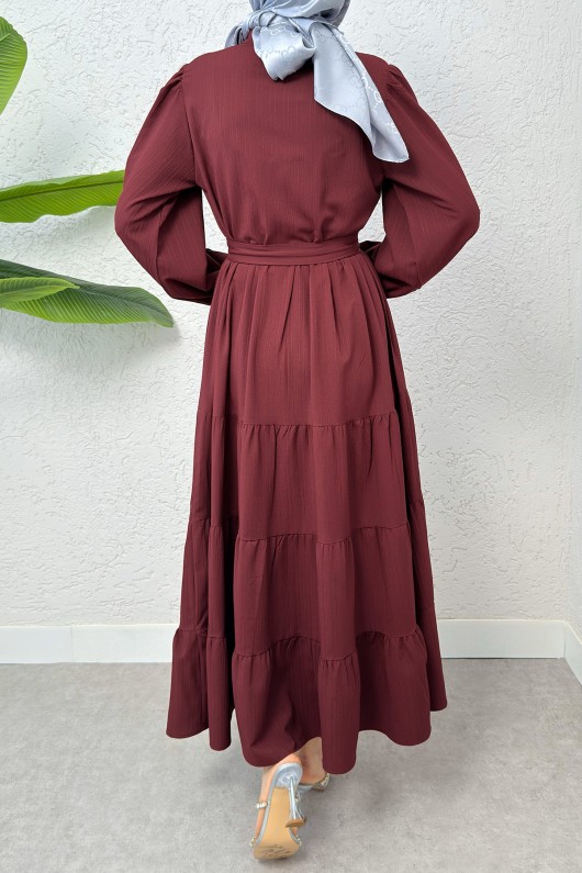 Hakim Yaka Tesettür Elbise 2268 - BORDO