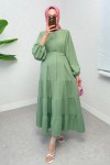 Hakim Yaka Tesettür Elbise 2268 - AÇIK YEŞİL