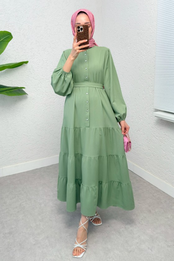 Hakim Yaka Tesettür Elbise 2268 - AÇIK YEŞİL