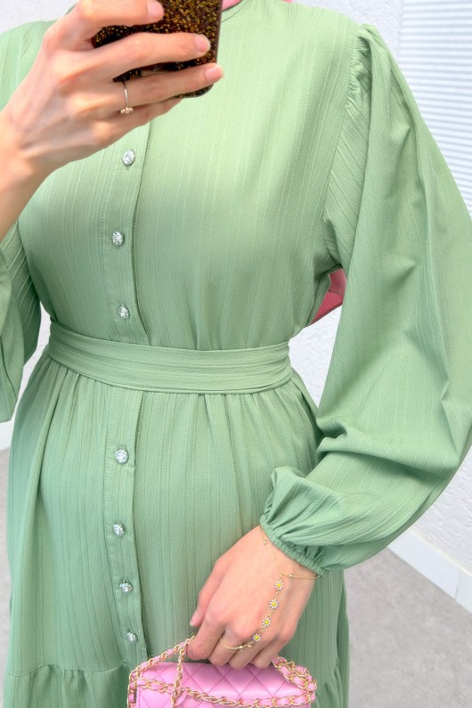 Hakim Yaka Tesettür Elbise 2268 - AÇIK YEŞİL