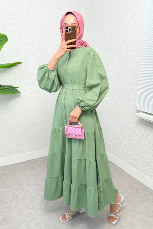 Hakim Yaka Tesettür Elbise 2268 - AÇIK YEŞİL