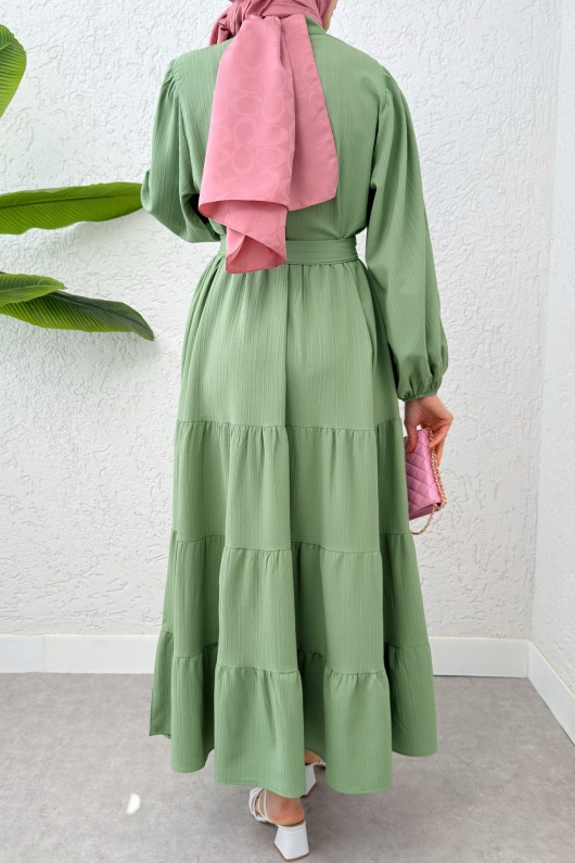 Hakim Yaka Tesettür Elbise 2268 - AÇIK YEŞİL