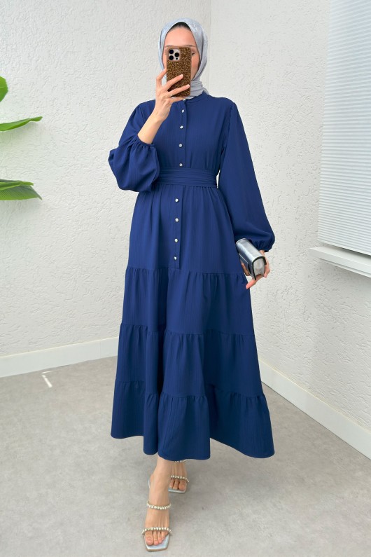 Hakim Yaka Tesettür Elbise 2268 - SAKS MAVİSİ