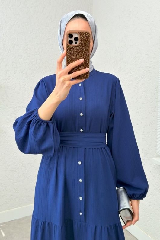 Hakim Yaka Tesettür Elbise 2268 - SAKS MAVİSİ