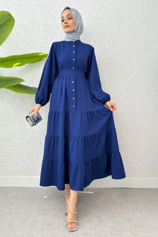 Hakim Yaka Tesettür Elbise 2268 - SAKS MAVİSİ