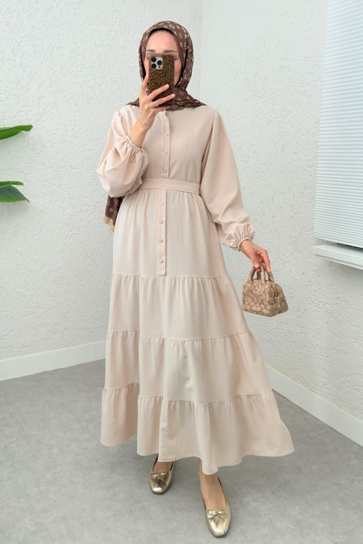 Hakim Yaka Tesettür Elbise 2268 - TAŞ RENGİ Hakim Yaka Tesettür Elbise 2268 - TAŞ RENGİ