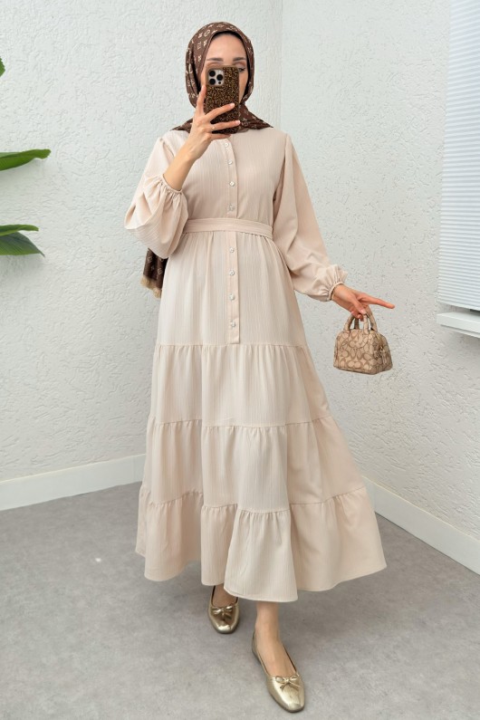 Hakim Yaka Tesettür Elbise 2268 - TAŞ RENGİ Hakim Yaka Tesettür Elbise 2268 - TAŞ RENGİ