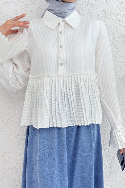 Pilise Detaylı Gömlek 2270 - BEYAZ