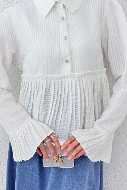 Pilise Detaylı Gömlek 2270 - BEYAZ