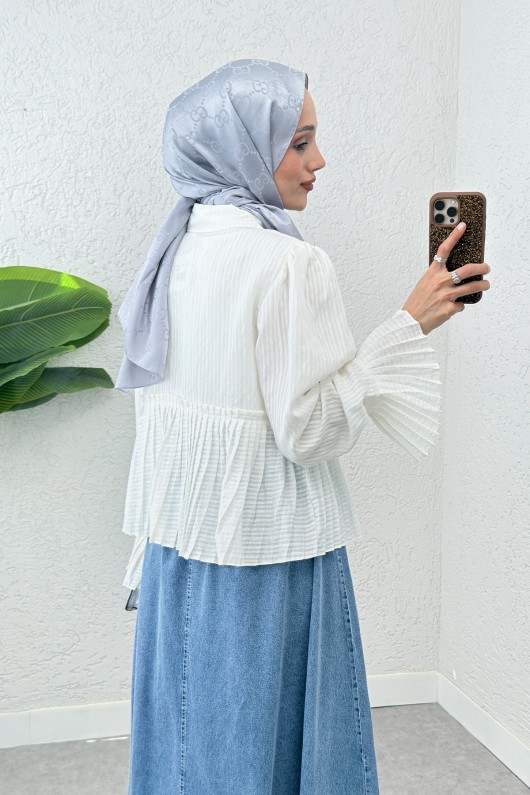 Pilise Detaylı Gömlek 2270 - BEYAZ