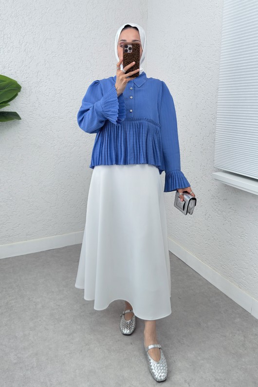 Pilise Detaylı Gömlek 2270 - MAVİ