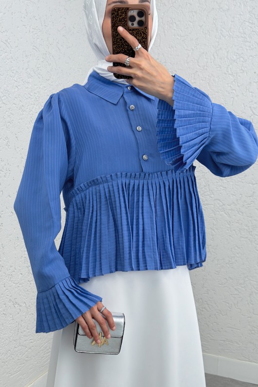 Pilise Detaylı Gömlek 2270 - MAVİ