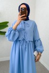 Balon Kol Bolerolu Elbise Takım 2271 - BEBE MAVİSİ